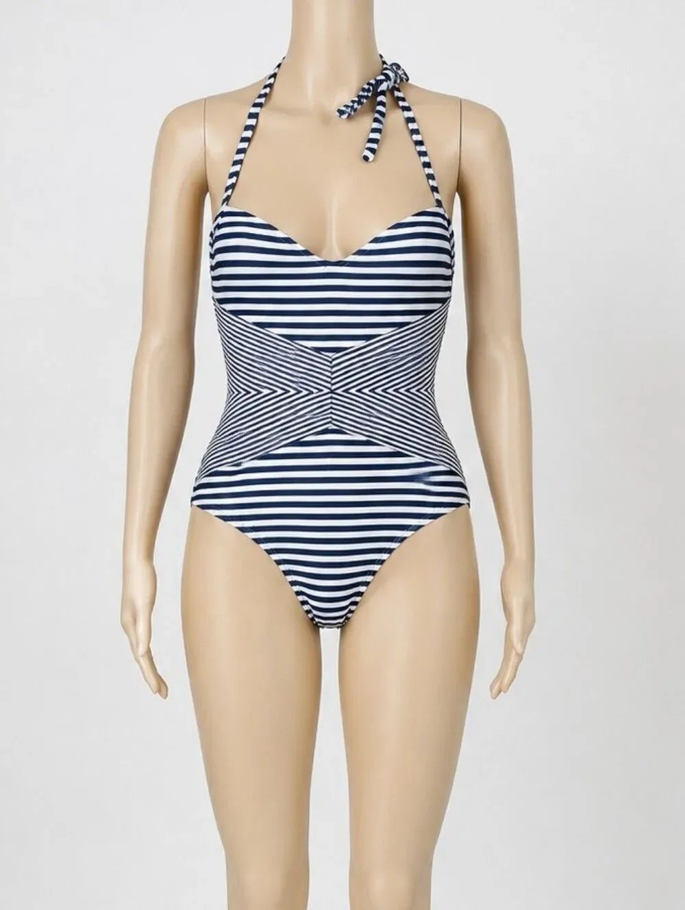 Sia Australia blue striped one peice bathing suite